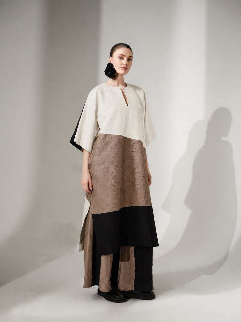 June Tunic-Natural + Grey + Black crushed silk tunics and kaftans by Stoique in natural, grey, black for women Worldwide