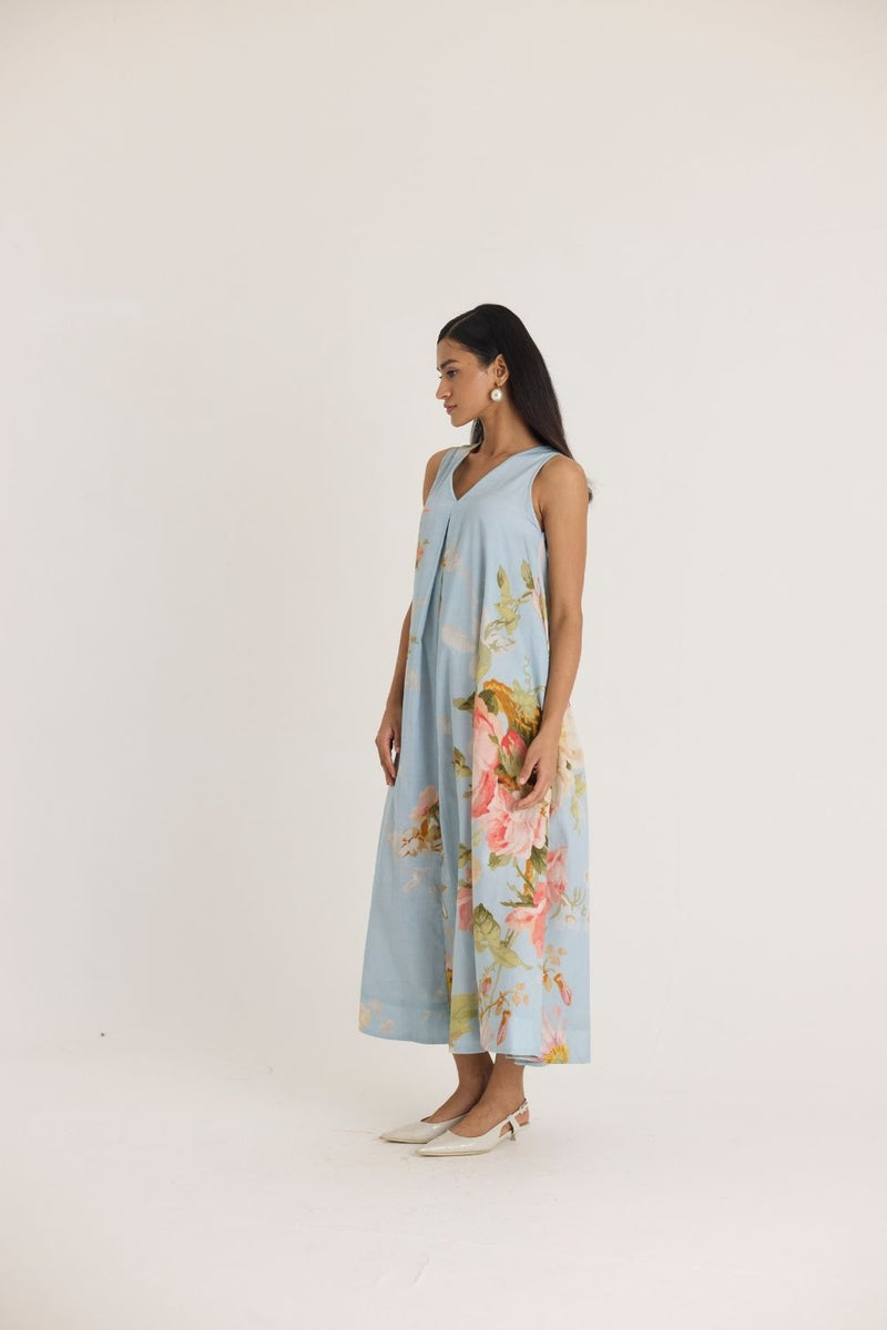 TAFFY V NECK DRESS satin by Yam in blue color for Worldwide