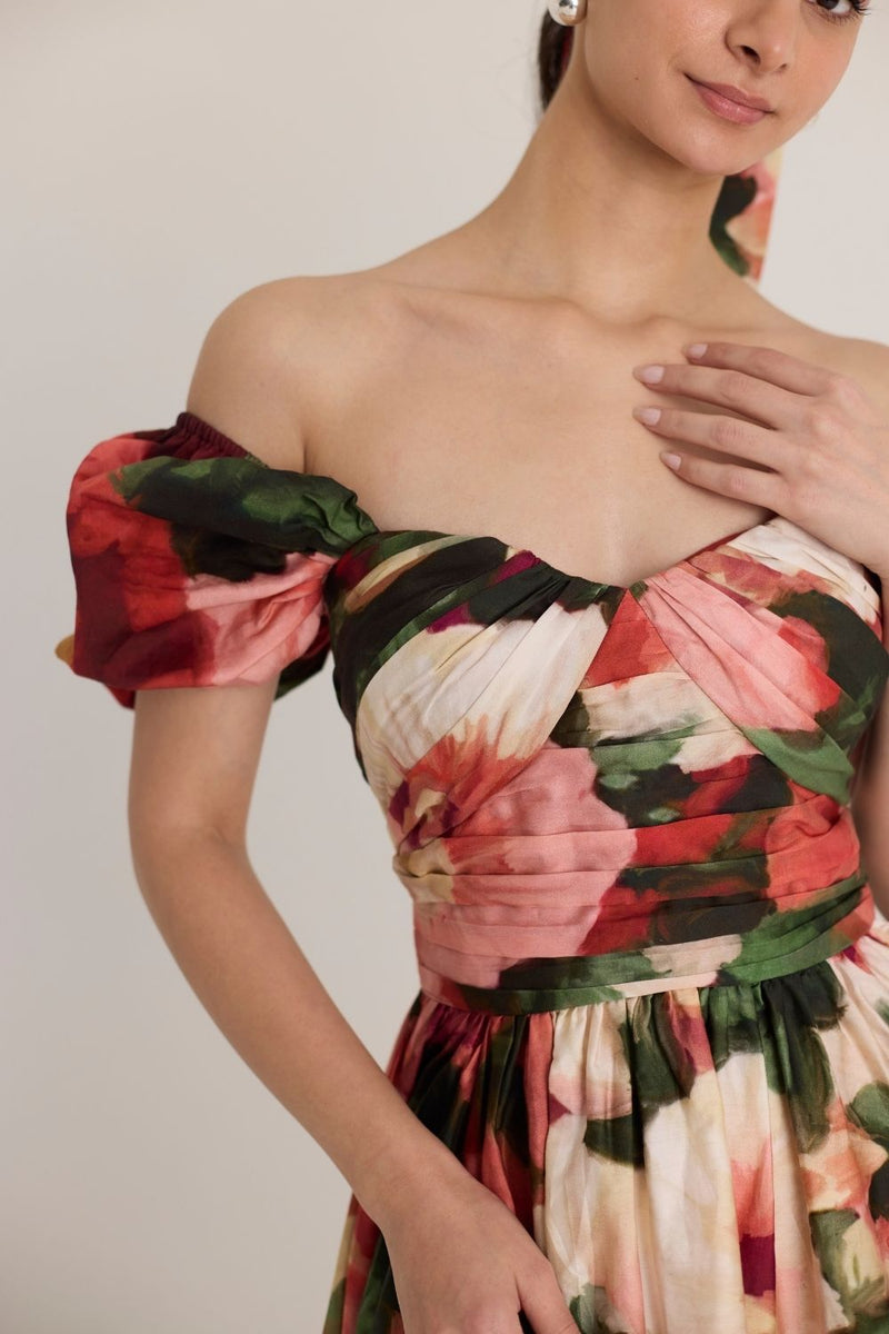 SCARLETT PUFF SLEEVE DRESS satin by Yam in multi color for women Worldwide