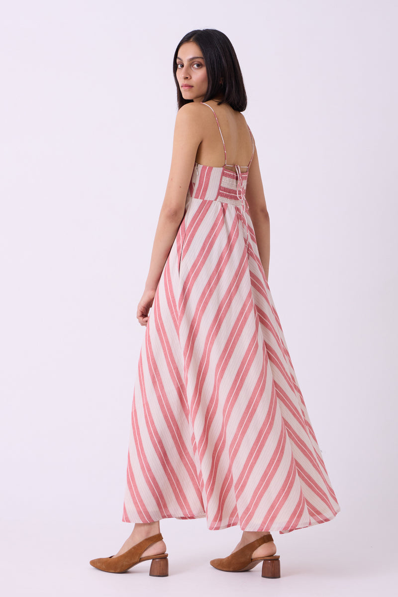 Ritsu Red Striped Handwoven Maxi Dress handwoven cotton dress by The Summer House in red for women Worldwide