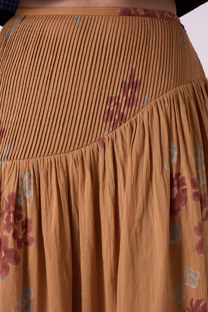 Kaika Floral Hand Printed Maxi Skirt hand block printed cotton mul skirt by The Summer House in brown for women Worldwide