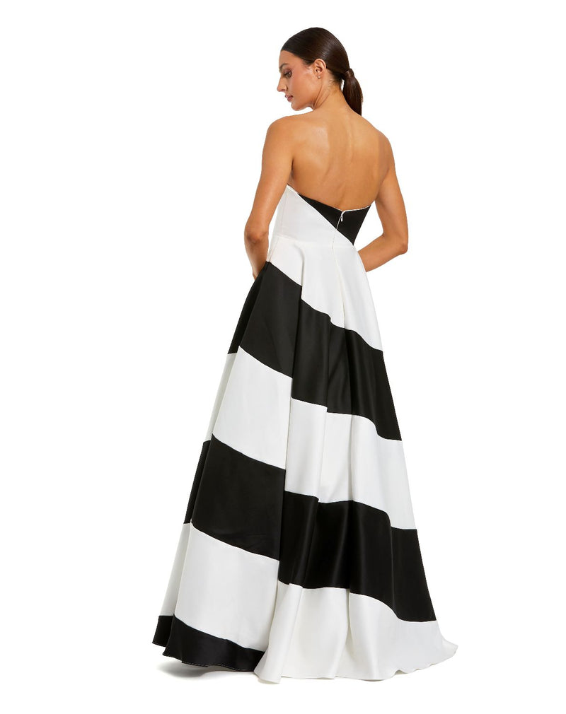 56190-Black and White Striped Satin Strapless Ball Gown satin by Mac Duggal in ivory color for women Worldwide