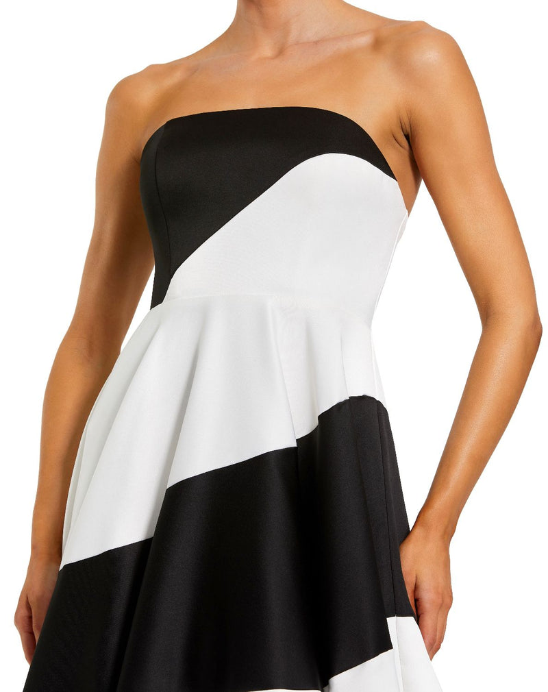 56190-Black and White Striped Satin Strapless Ball Gown satin by Mac Duggal in ivory color for women Worldwide