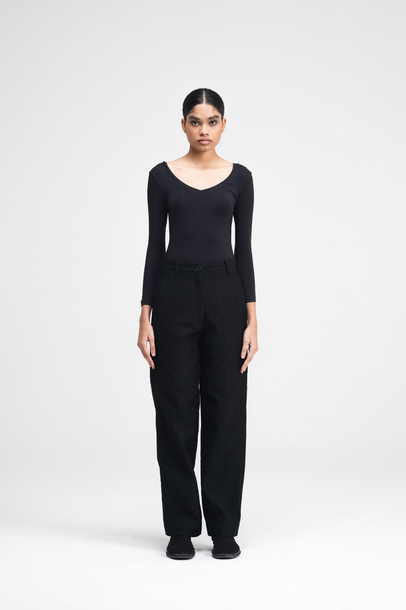 Ren Embroidered Straight Pants cotton by Turn Black in black color for women Worldwide