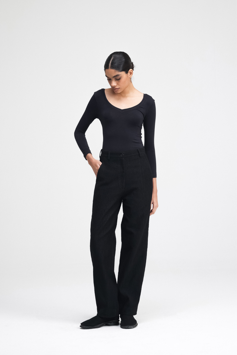 Ren Embroidered Straight Pants cotton by Turn Black in black color for women Worldwide