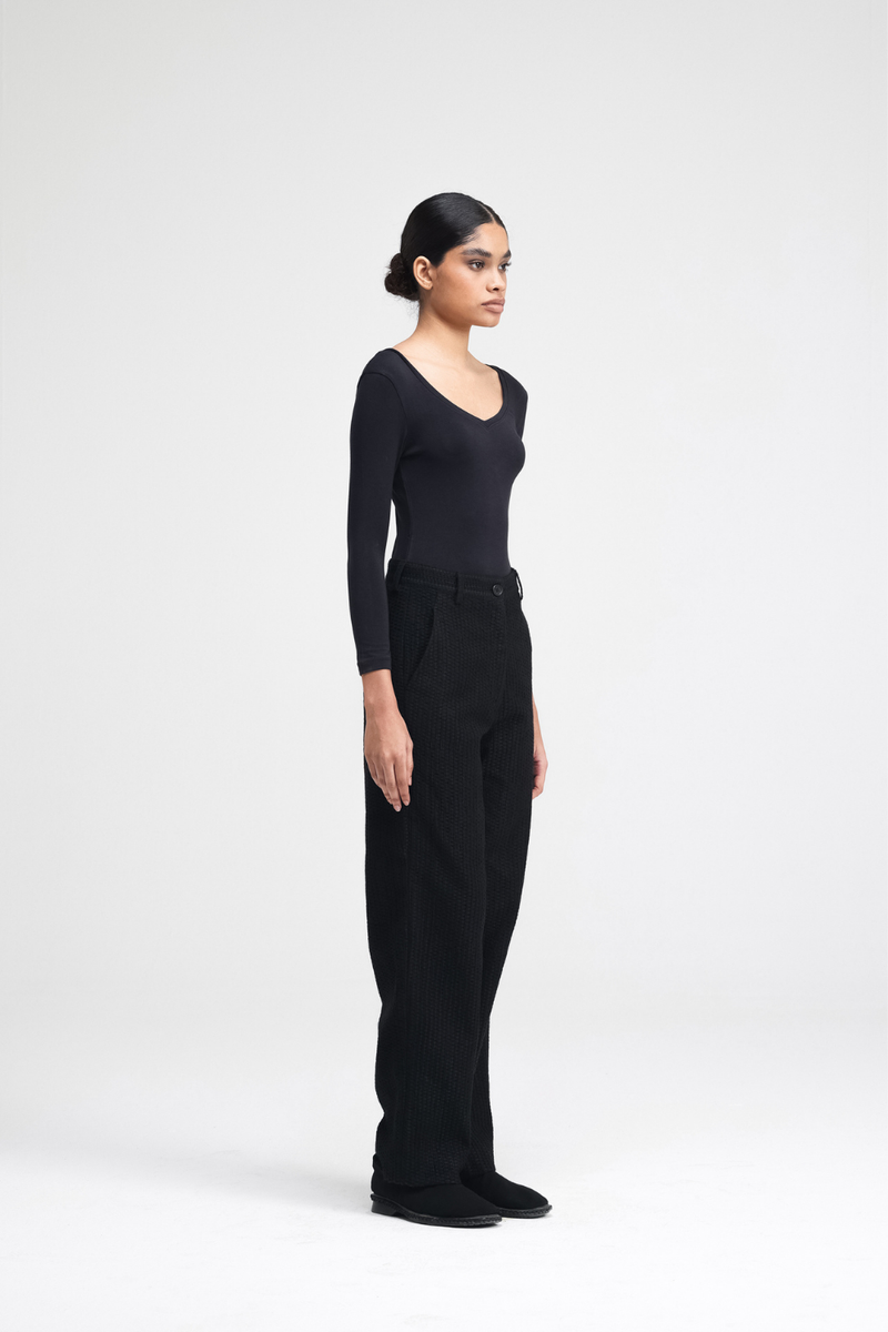 Ren Embroidered Straight Pants cotton by Turn Black in black color for women Worldwide