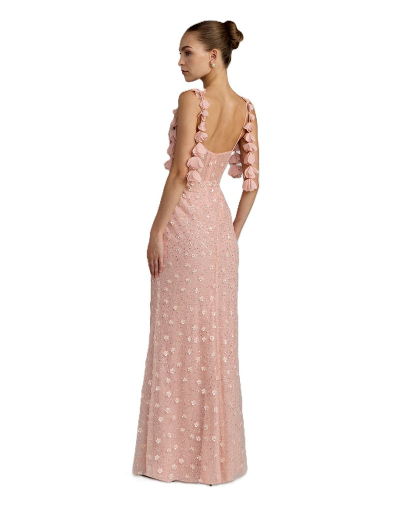 56259 - Pink Sweetheart Neck Embellished Gown With Floral Detail by Mac Duggal in pink color for women Worldwide