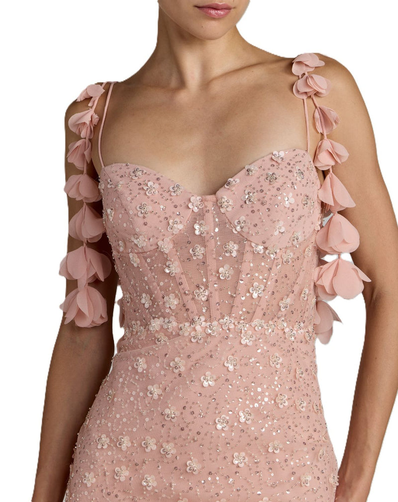 56259 - Pink Sweetheart Neck Embellished Gown With Floral Detail by Mac Duggal in pink color for women Worldwide
