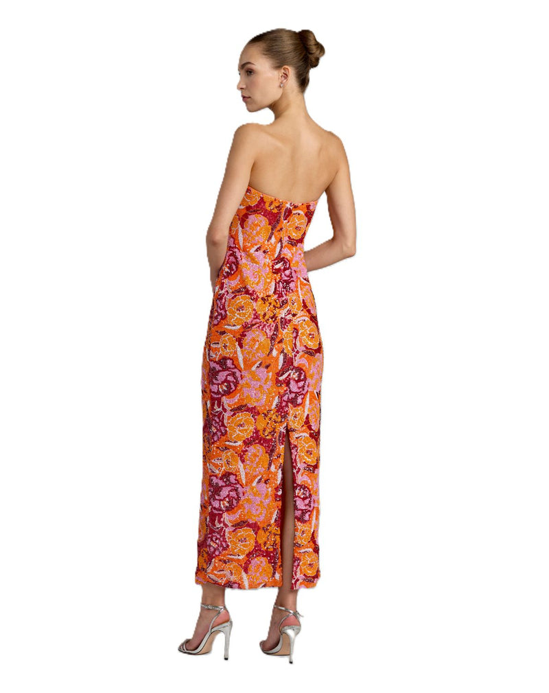 56385 - Orange Strapless Sequin Dress With Floral Detail by Mac Duggal in orange color for women Worldwide