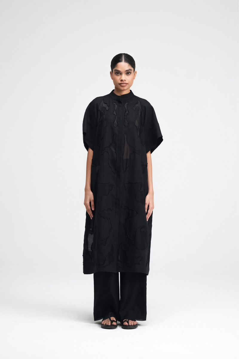 Izumi Hand-Embroidered Long Shirt silk by Turn Black in black color for women Worldwide