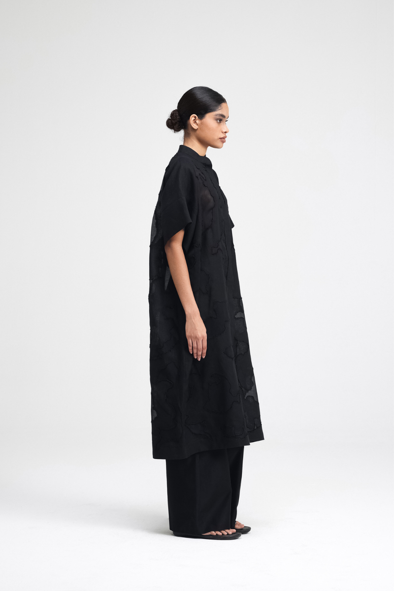 Izumi Hand-Embroidered Long Shirt silk by Turn Black in black color for women Worldwide