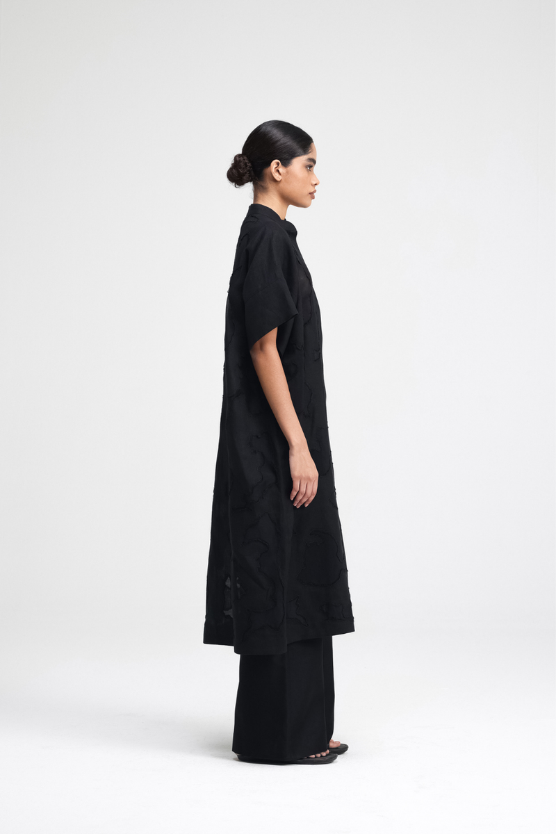 Izumi Hand-Embroidered Long Shirt silk by Turn Black in black color for women Worldwide