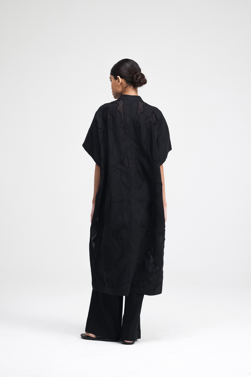 Izumi Hand-Embroidered Long Shirt silk by Turn Black in black color for women Worldwide