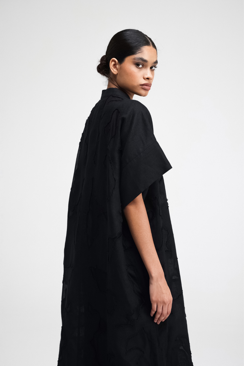 Izumi Hand-Embroidered Long Shirt silk by Turn Black in black color for women Worldwide