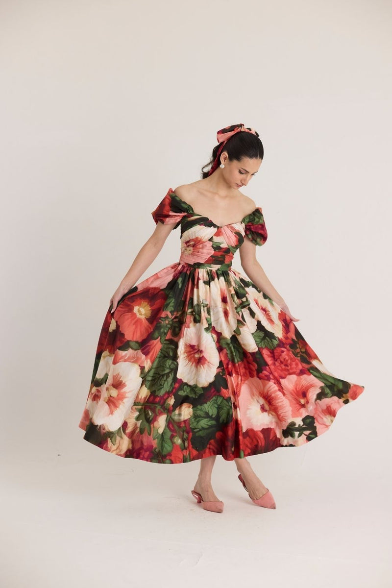 SCARLETT PUFF SLEEVE DRESS satin by Yam in multi color for women Worldwide