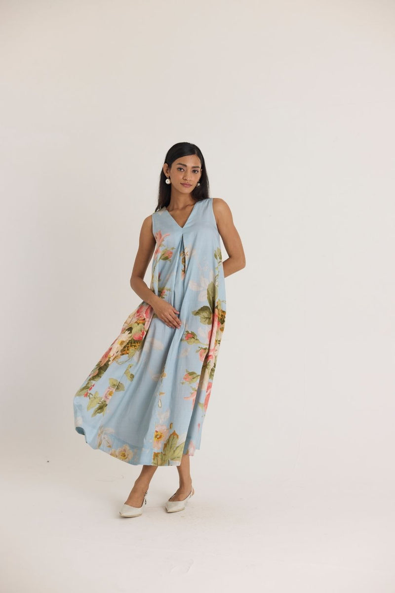 TAFFY V NECK DRESS satin by Yam in blue color for Worldwide