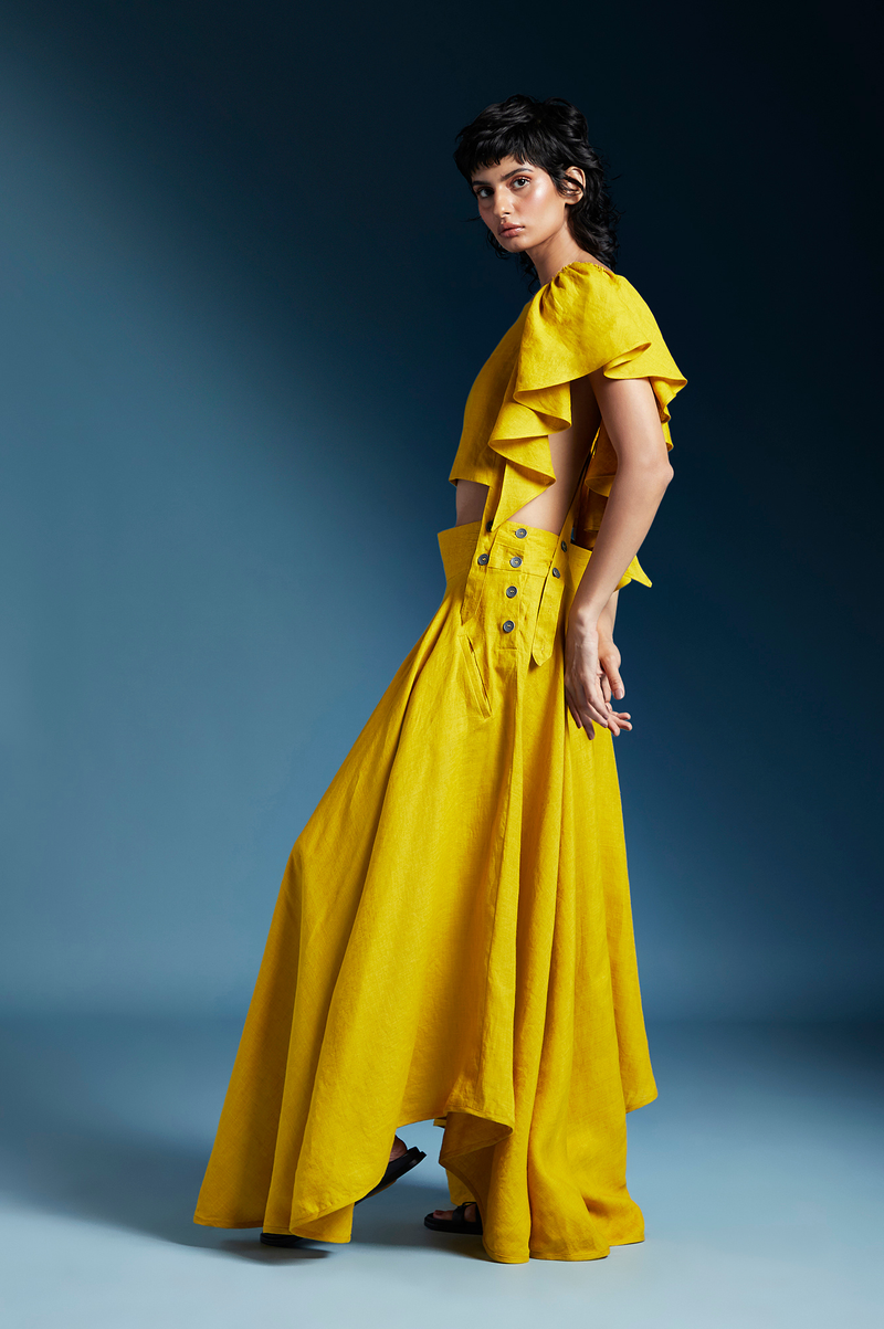 Aurelia Dress-Mustard by Chola in mustard color for women Worldwide