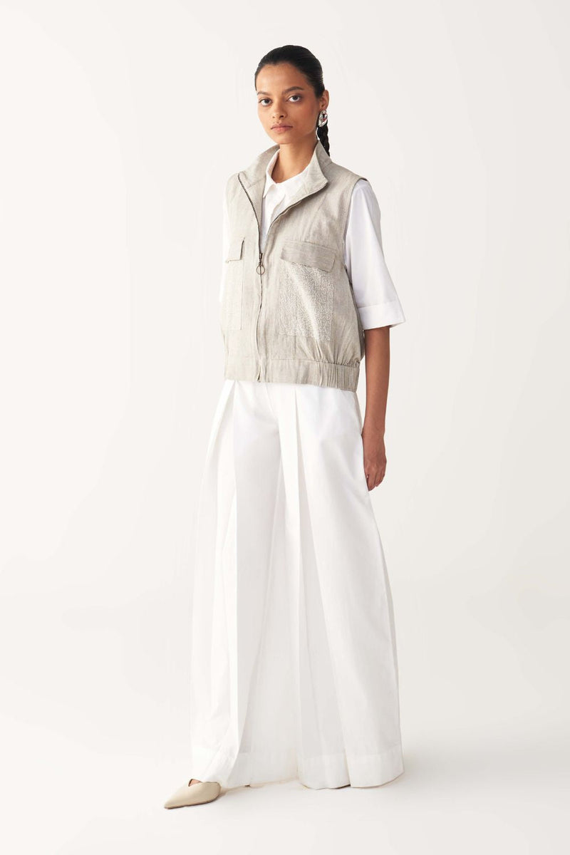 SLEEVELESS EMB. POCKET BOMBER (SET OF 3)-BEIGE & WHITE cotton by THREE in beige color for women Worldwide