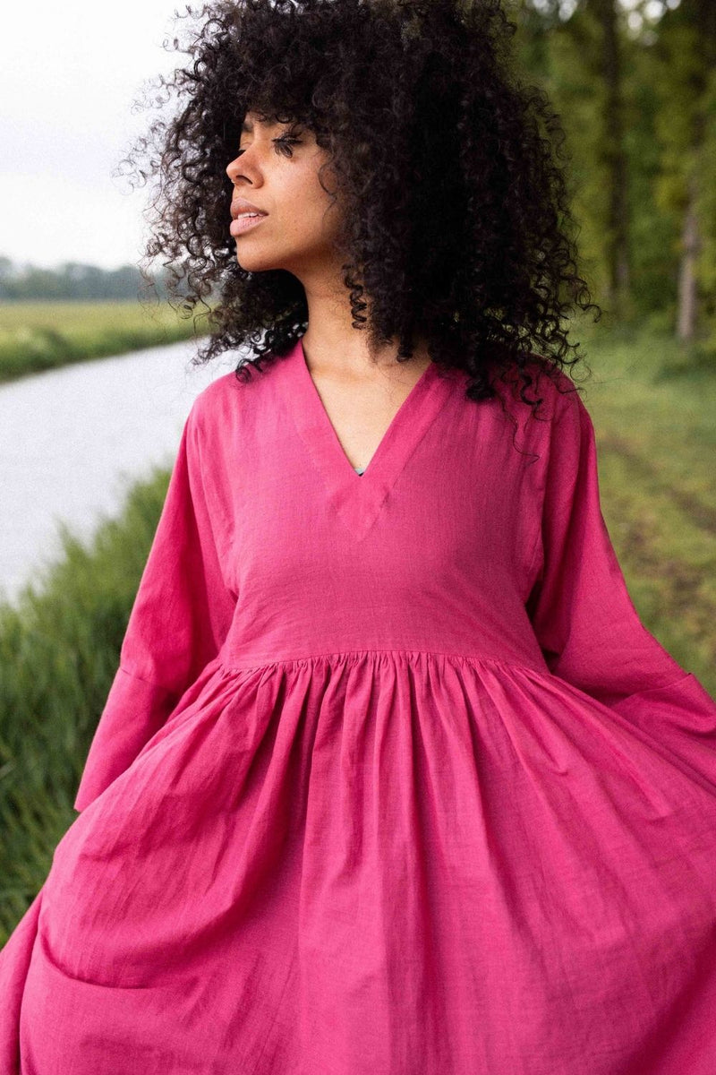 Sorbet pink gathered midi dress - Pink Dress by World of Crow in pink color for women Worldwide