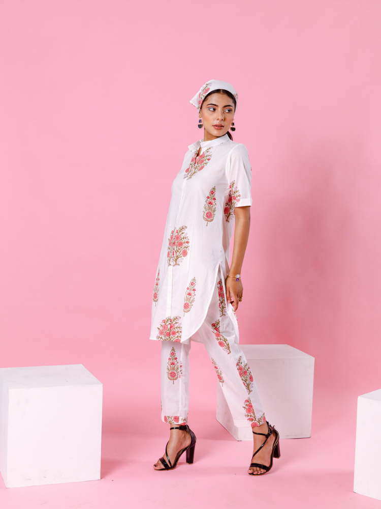 Pink Dahlia Co-Ord Set Co-ord Set by Marche in white color for women Worldwide