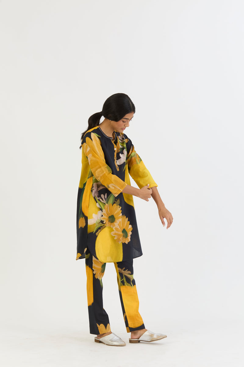 POMELLO SHORT KURTA SET cotton by Yam in yellow color for women Worldwide