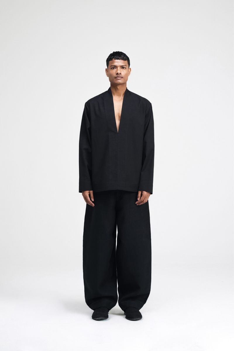 Koji Hand-Embroidered Pants linen by Turn Black in black color for men Worldwide