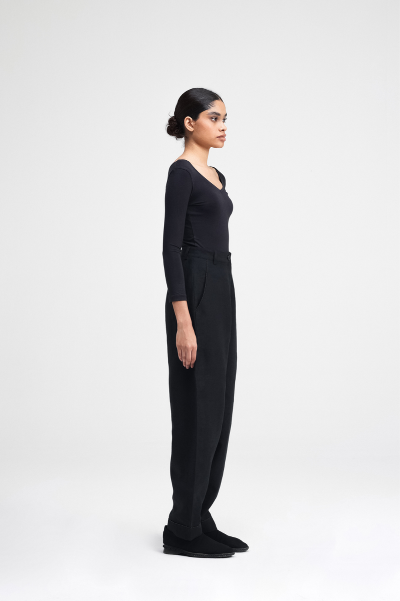 Koja Hand-Embroidered Pants linen by Turn Black in black color for women Worldwide