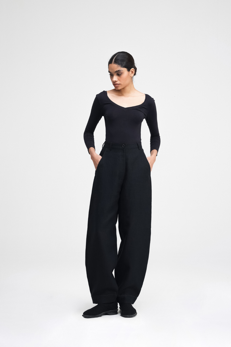 Koja Hand-Embroidered Pants linen by Turn Black in black color for women Worldwide