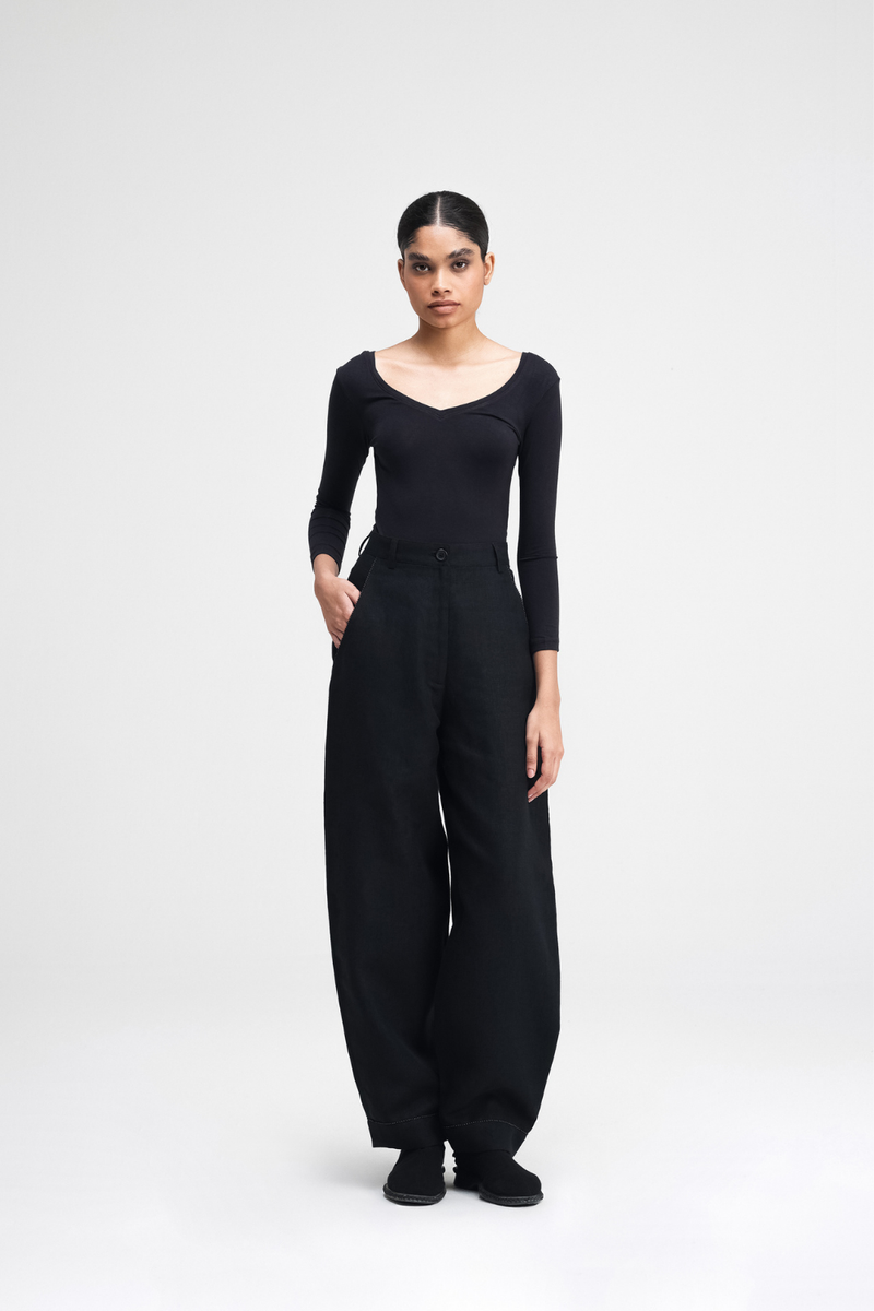 Koja Hand-Embroidered Pants linen by Turn Black in black color for women Worldwide