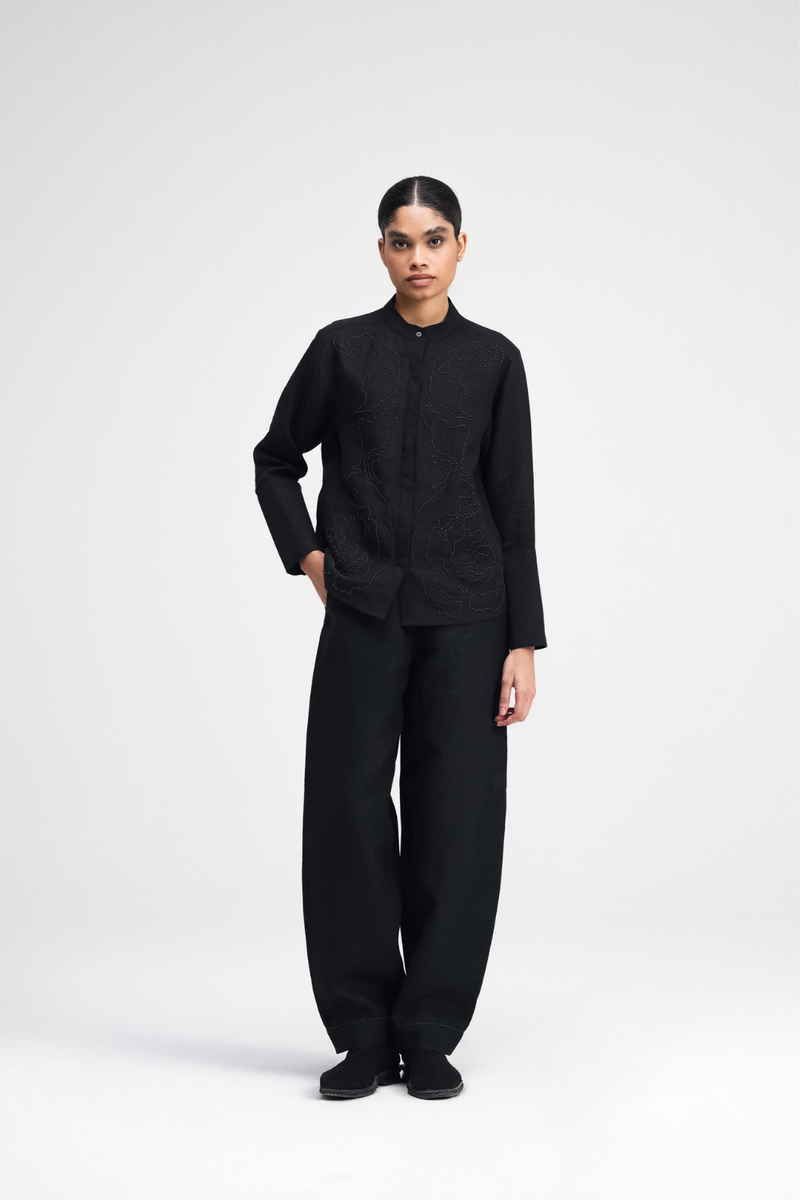 Koja Hand-Embroidered Pants linen by Turn Black in black color for women Worldwide