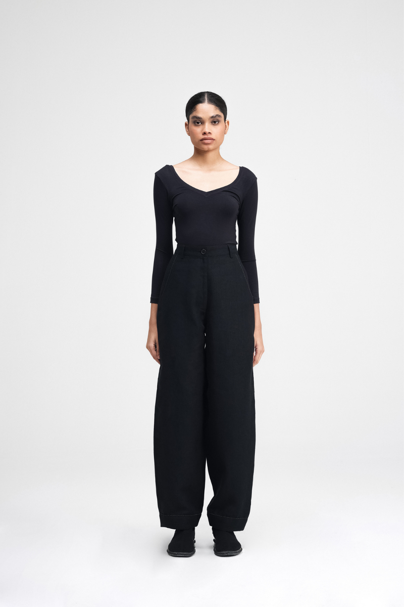 Koja Hand-Embroidered Pants linen by Turn Black in black color for women Worldwide