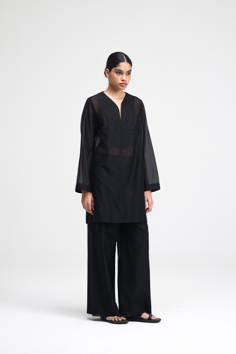 Jun Hand-Embroidered Kurta silk by Turn Black in black color for women Worldwide