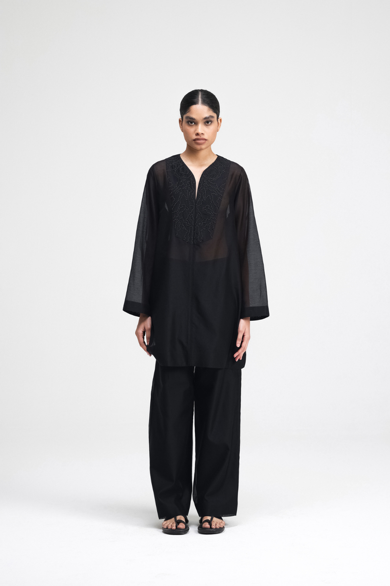 Jun Hand-Embroidered Kurta silk by Turn Black in black color for women Worldwide