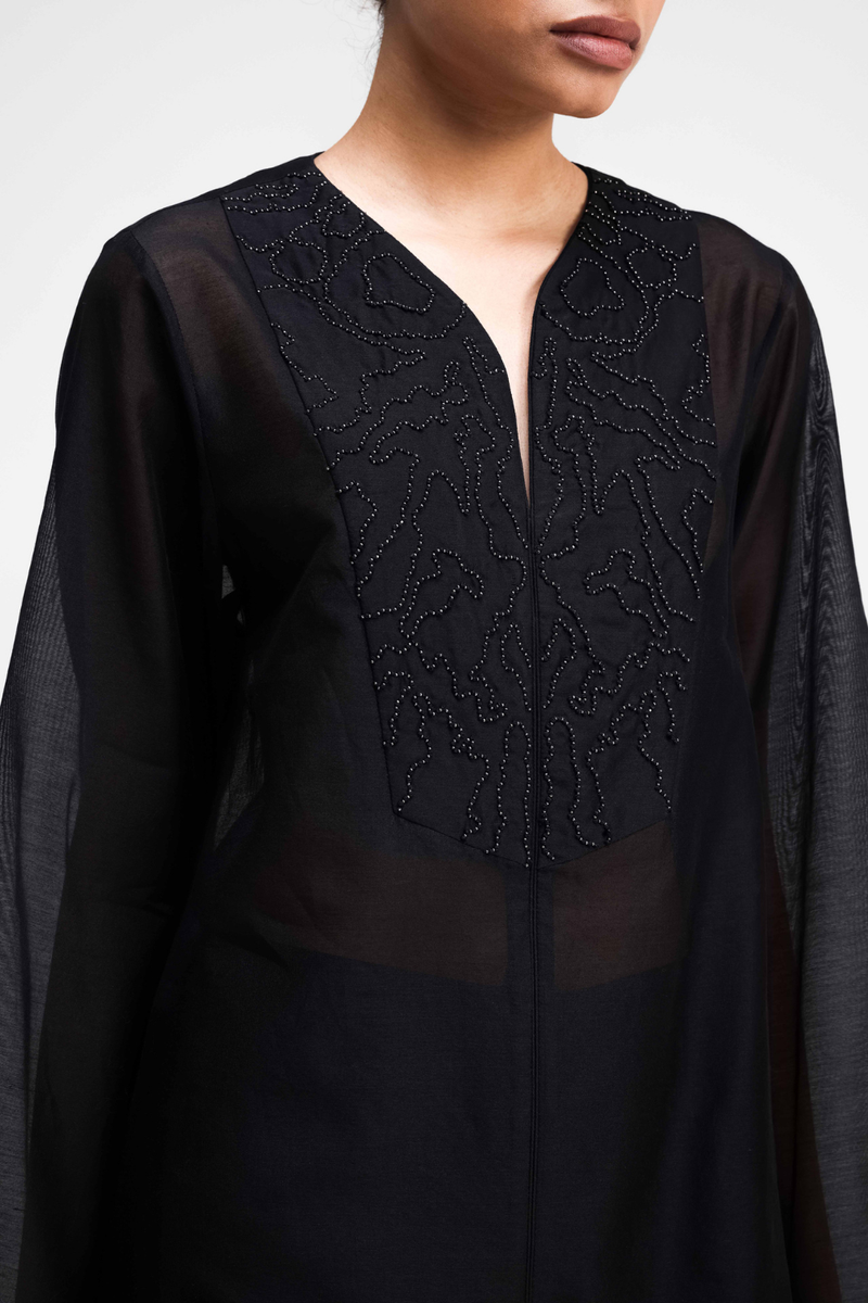 Jun Hand-Embroidered Kurta silk by Turn Black in black color for women Worldwide