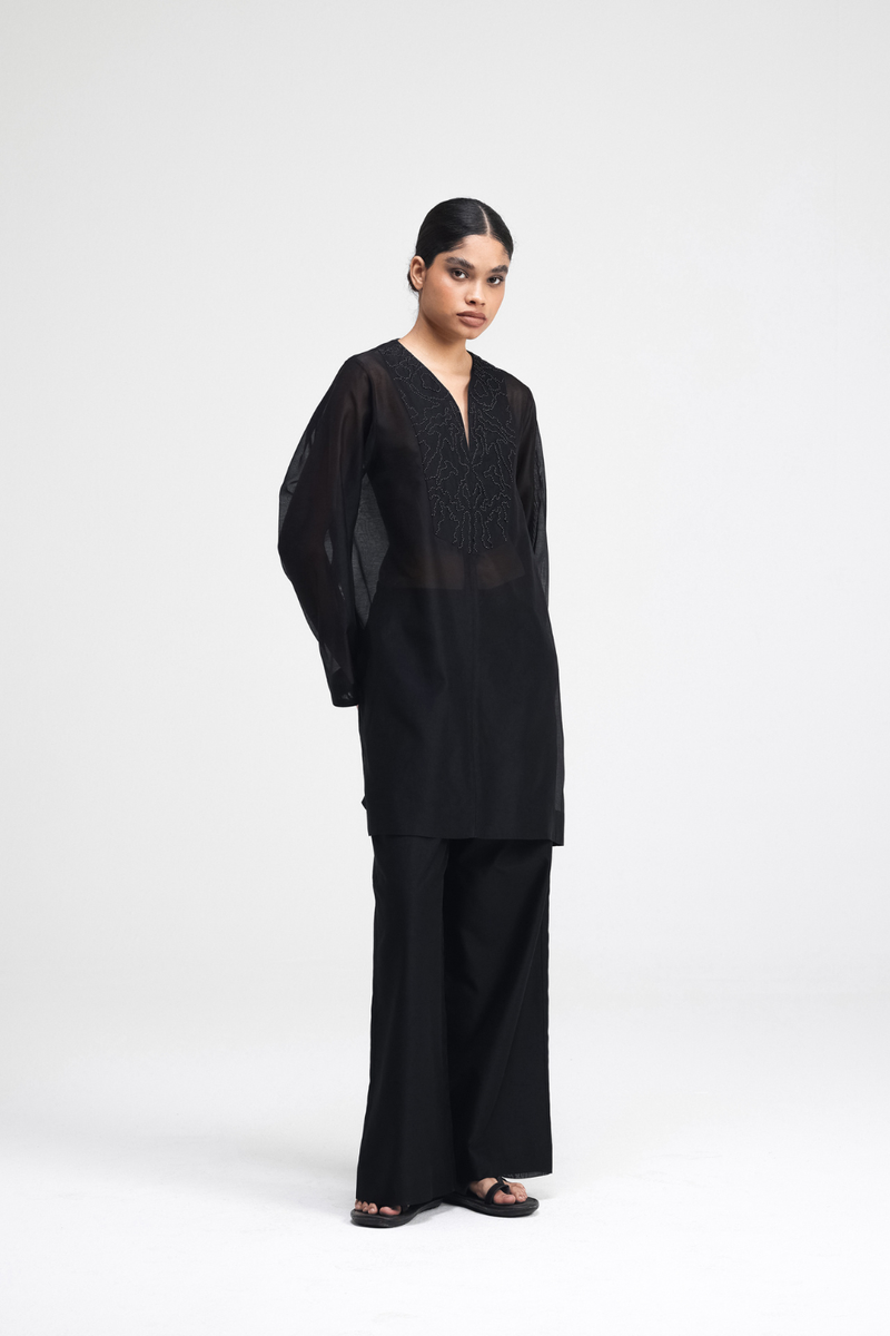 Jun Hand-Embroidered Kurta silk by Turn Black in black color for women Worldwide