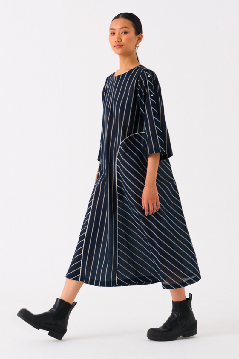 ALL STRIPE DRESS-BLACK STRIPE mul by THREE in black color for women Worldwide