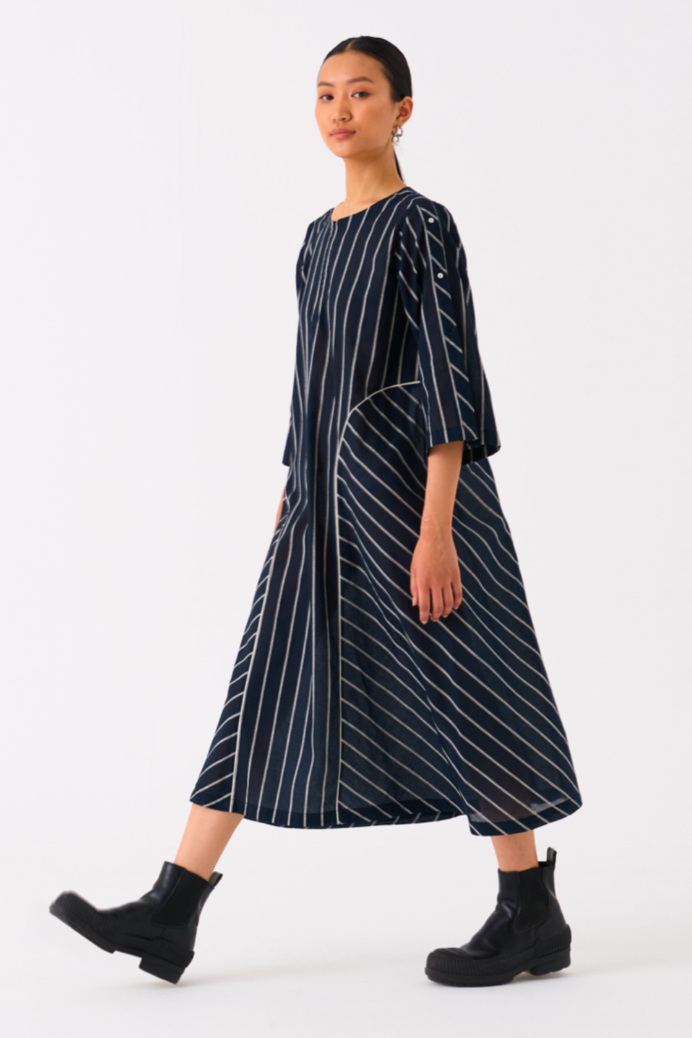 ALL STRIPE DRESS-BLACK STRIPE