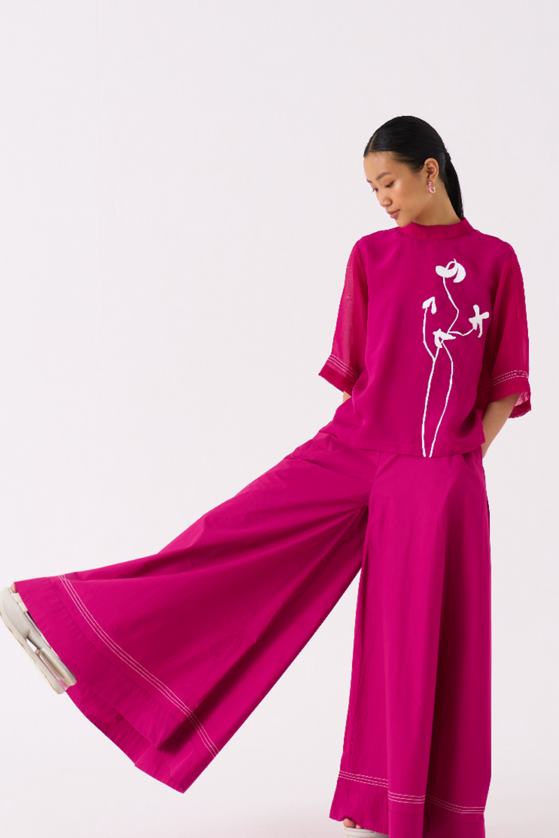 POPPY TOP CO-ORD
(SET OF 2)-FUSCHIA poplin by THREE for women Worldwide