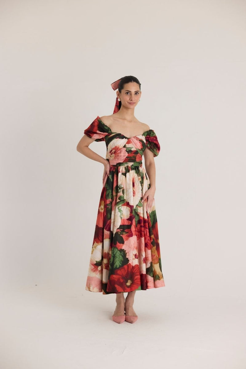 SCARLETT PUFF SLEEVE DRESS satin by Yam in multi color for women Worldwide