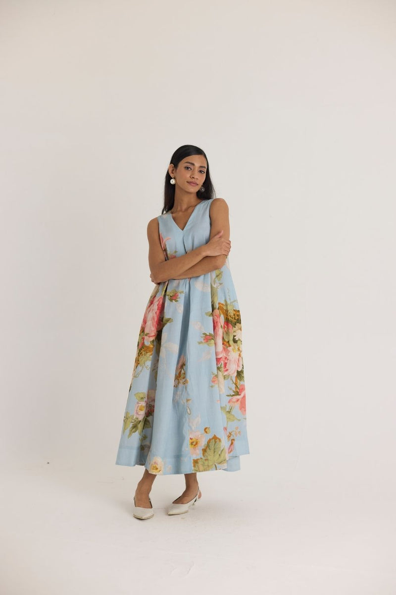 TAFFY V NECK DRESS satin by Yam in blue color for Worldwide