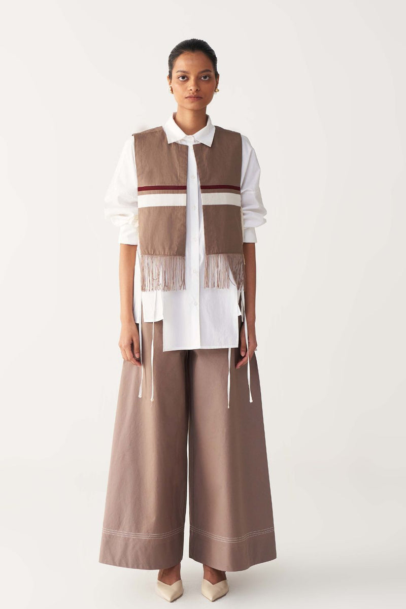 FRINGE CROP OVERLAY CO-ORD (SET OF 3)-CEDAR & WHITE poplin by THREE for women Worldwide