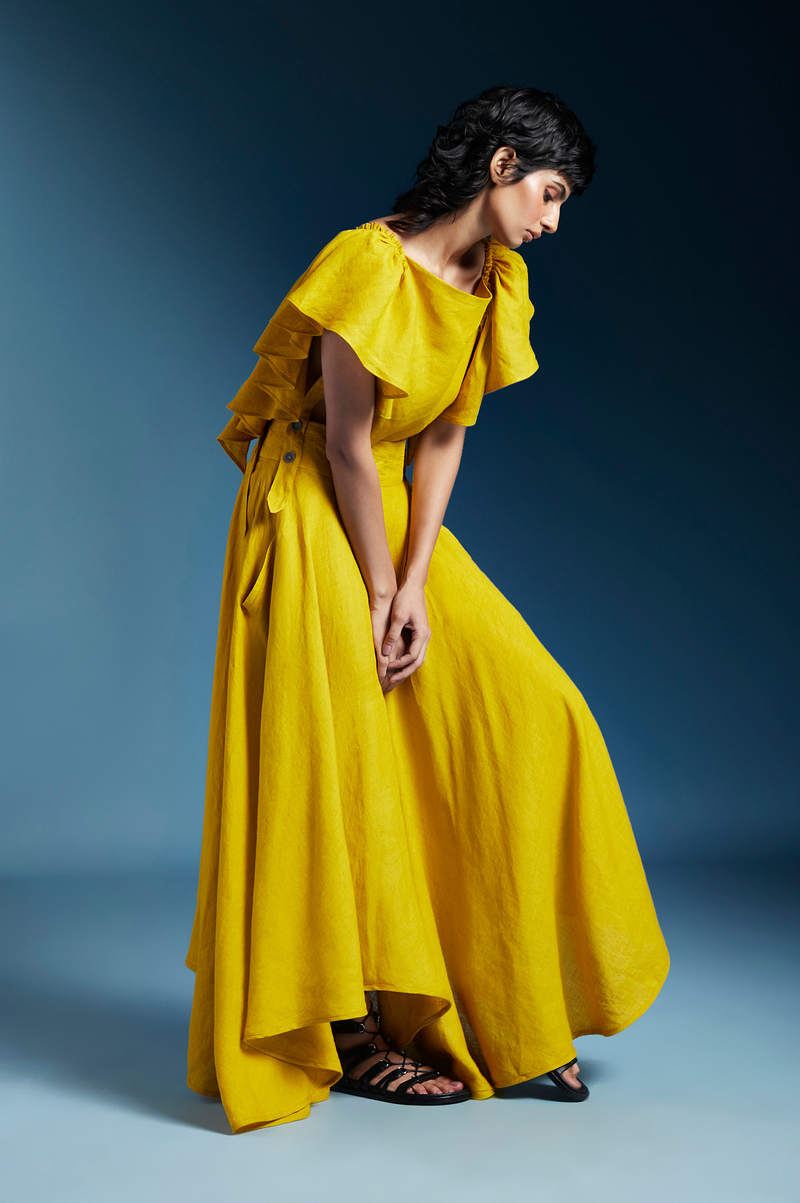 Aurelia Dress-Mustard by Chola in mustard color for women Worldwide