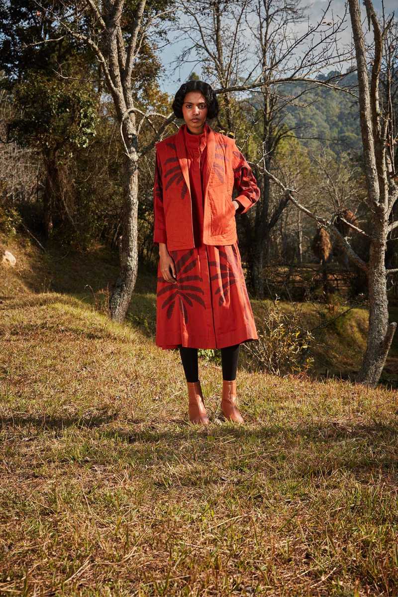 Autumn Blaze co-ord set cotton by Khara Kapas in red for women Worldwide