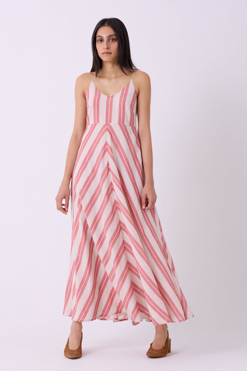 Ritsu Red Striped Handwoven Maxi Dress handwoven cotton dress by The Summer House in red for women Worldwide