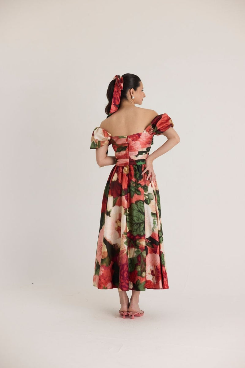 SCARLETT PUFF SLEEVE DRESS satin by Yam in multi color for women Worldwide