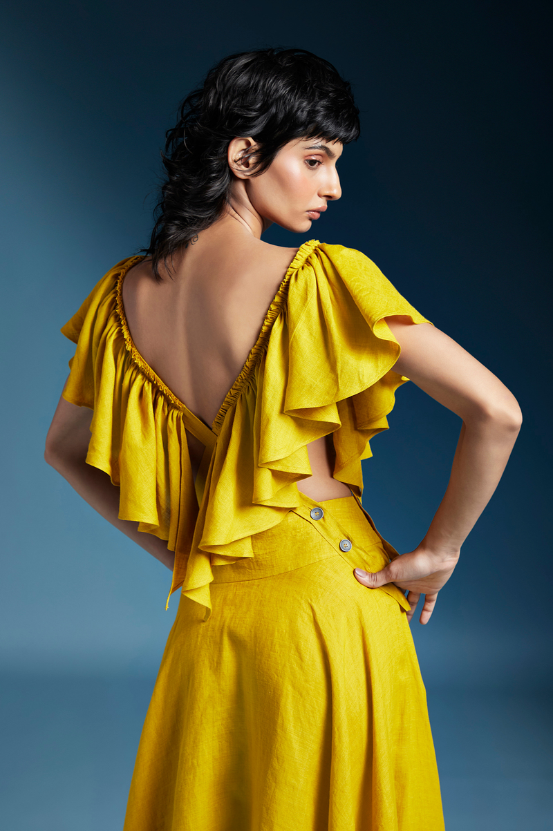 Aurelia Dress-Mustard by Chola in mustard color for women Worldwide
