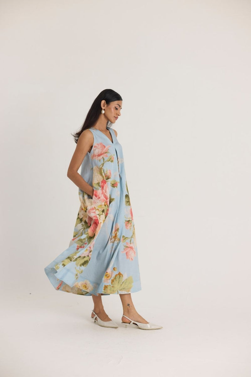TAFFY V NECK DRESS satin by Yam in blue color for Worldwide