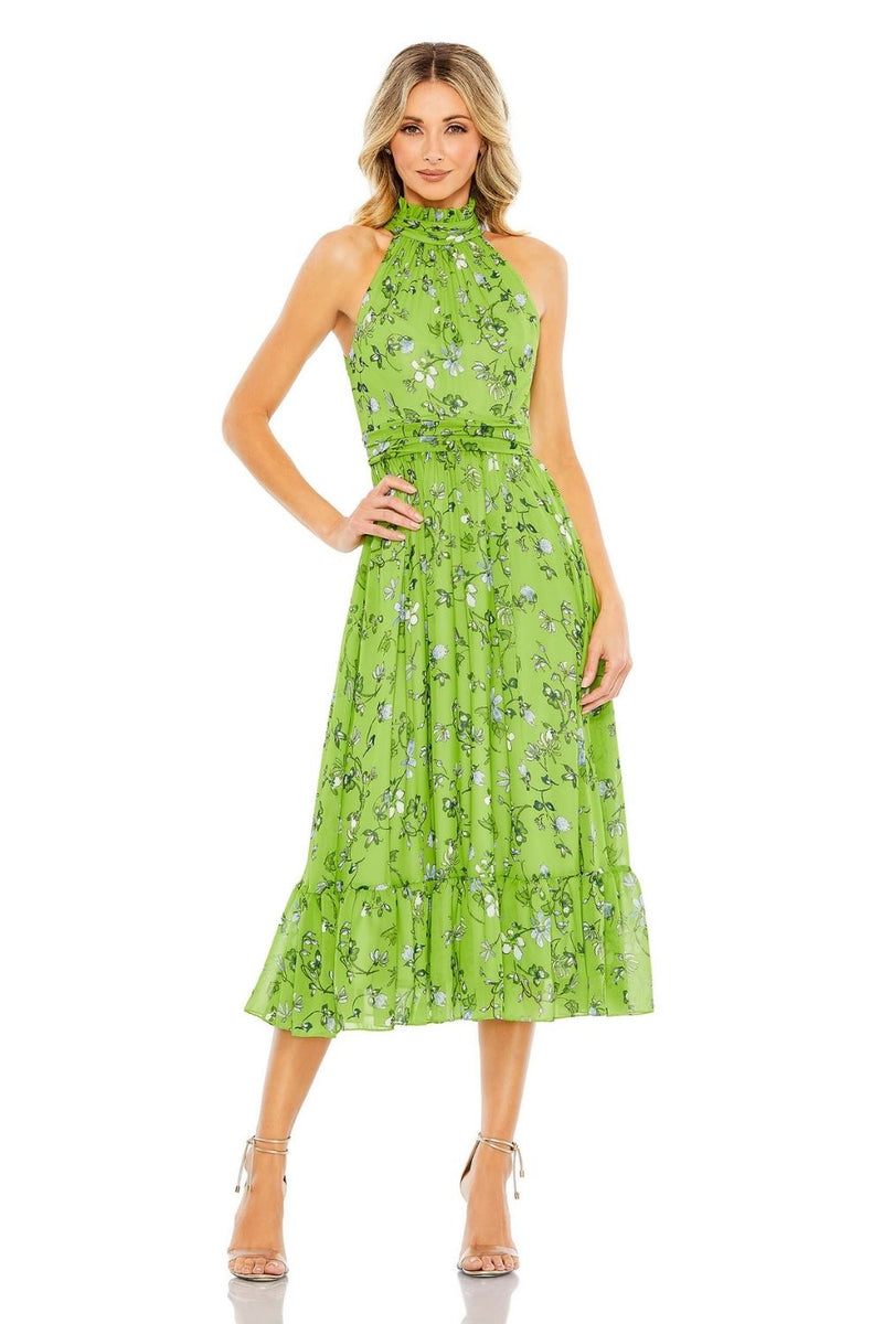 MD-55854 Halter Printed Dress-Green by Mac Duggal in green color for women Worldwide