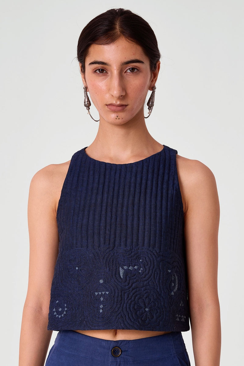 Toni Blue Quilted Linen Top