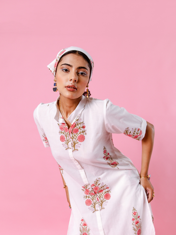 Pink Dahlia Co-Ord Set Co-ord Set by Marche in white color for women Worldwide